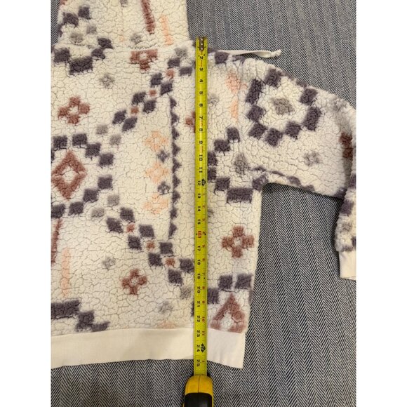 Cozy Aztec-Print Sherpa Zip Hoodie W/Drawstrings By Stitch & Pine M/L Cream & La - Picture 5 of 6